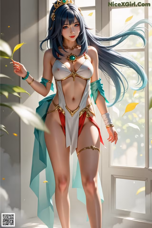 A woman in a bikini with a crown on her head.