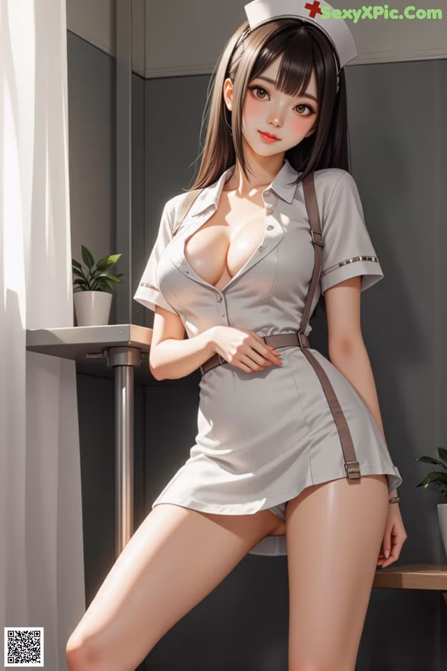 A woman in a nurse outfit posing for a picture.